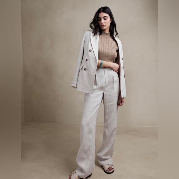 NWT! BANANA REPUBLIC NATURAL LINEN BEIGE PALMA STRAIGHT-LEG LINEN PANT 🌸 - Picture 1 of 9